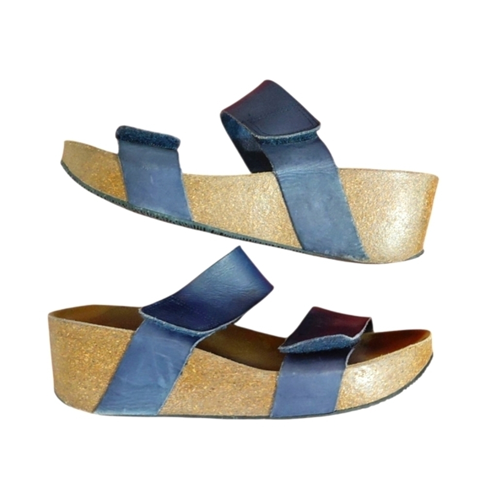 Lola Sabbia for Eric Michael Blue Platform Wedge Sandals Size 10